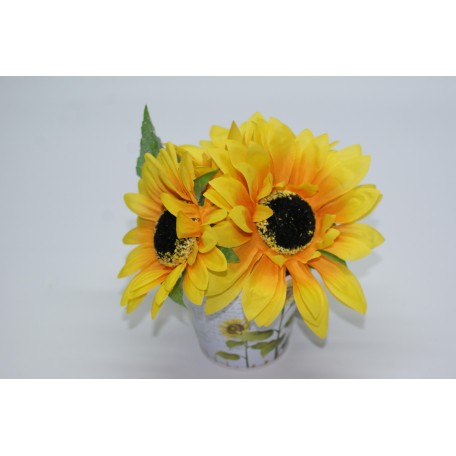 Sunflowers in Small Round Metal Pot